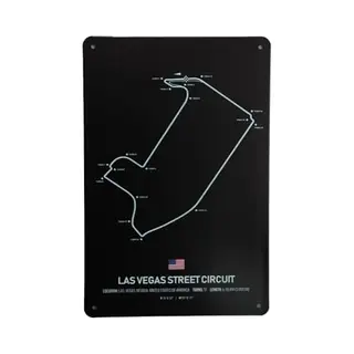 Cave & Garden Wandbord – Las Vegas Street Circuit - Metalen Wandbord - Wandborden – Formule 1 - Metalen Bord - Mancave - Mancave Decoratie - Tekst Bord - Retro