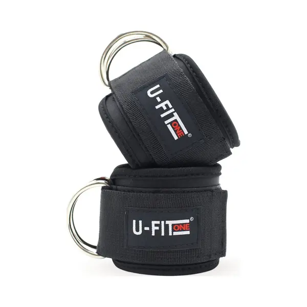 U Fit One 2 Stuks Ankle Strap Fitness Met Draagtas - Enkelband - Ankle Cuff Strap - Zwart thumbnail