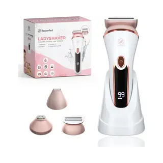 Beeperfect® 3 In 1 Damenrasierer - Bikini-Trimmer - Wiederaufladbar - Wasserdicht - 3 Aufsätze - Weiß/Pink