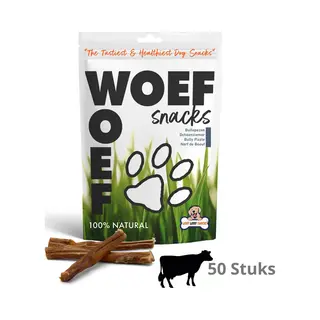 Woef Woef Snacks Woef Snacks Hondensnacks Bullepezen 50 Stuks - Kauwsnacks Gedroogd Vlees Rund Alle Honden Vanaf 8kg Geen Toevoegingen