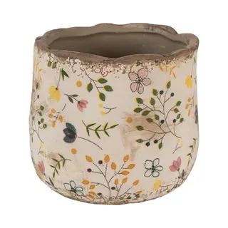Clayre & Eef Bloempot Ø 14x12 Cm Beige Geel Keramiek Bloemen