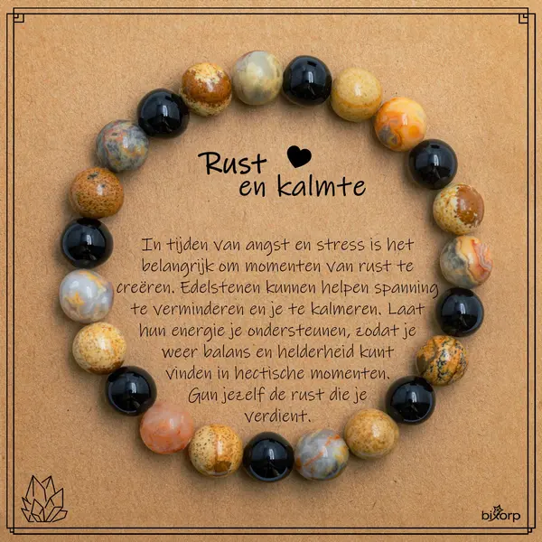 Bixorp Landschap Jaspis + Crazy Lace Agaat + Onyx Armband Op Cadeau Kaartje - Rust En Kalmte - 8mm / 18cm Edelsteen Kralenarmband - Inclusief Cadeau thumbnail