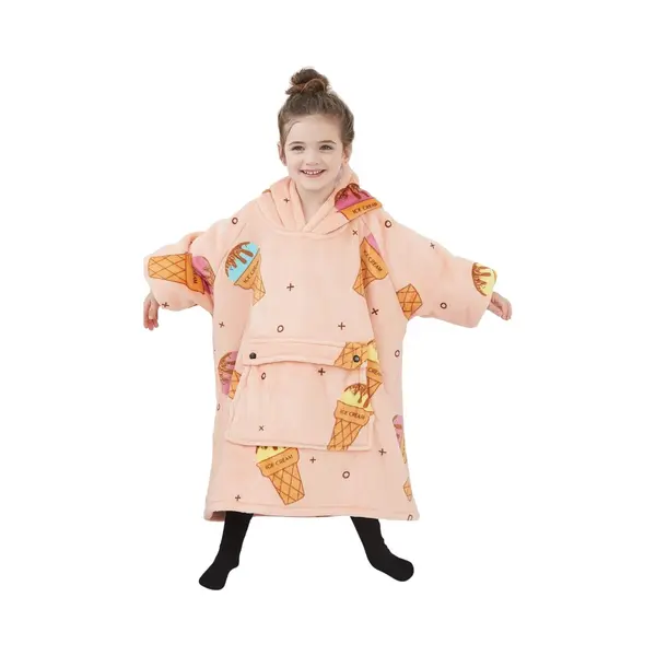 Badrock Fleece Deken Met Capuchon & Mouwen - Klein Kind - Ijsjes thumbnail