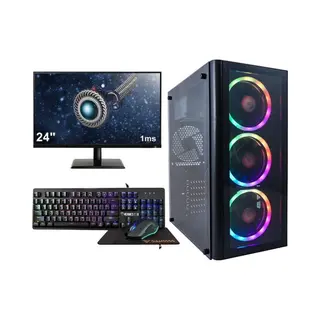 LalaShops Complete Ryzen 5 High-End 6-Core RTX5050 8GB Game Pc Setup Met 24" Gaming Monitor, -Toetsenbord En -Muis - 500GB Ssd - 16GB Ram - Wifi - Win11 Pro