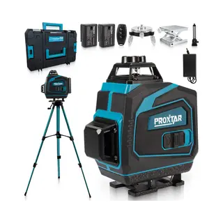 ProXtar 4D Kruislijnlaser Met Statief - Zelfnivellerend Bouwlaser Met 4 Tot 16 Lijnen - Laser Waterpas - 50 Meter Meetbereik - 360 Graden Rotatie -