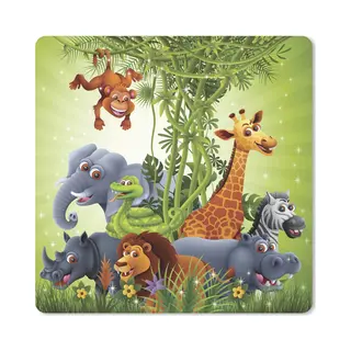 Muismat Xxl 80x80 Cm - Bureau Onderlegger - Bureau Mat Jungle Dieren - Planten - Kinderen - Olifant - Giraf - Leeuw - Bureaumat - Gaming Mousepad Xl -