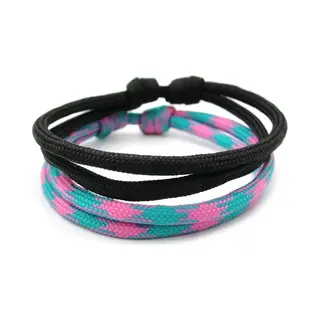 No Evil Set Van 2 Geknoopte Paracord Armbandjes - Zwart - Roze Turquoise