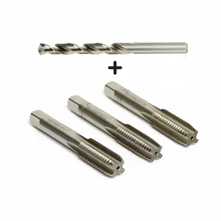 Mblade M10 Hss Tapset / Handtap , Handtappenset, Metrisch, 3-dlg , Din 352 ( Stap 1, 5 ) + Hss Staalboor 8, 5mm , Din 338 With 135° (1 St)