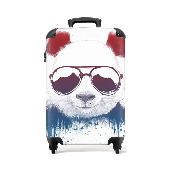 NoBoringSuitcases.com® Koffer Handgepäck Trolley Rollkoffer Kleine Reisekoffer Mit 4 Rollen - Panda - Sonnenbrille - Aquarell - 55x35x20cm - thumbnail