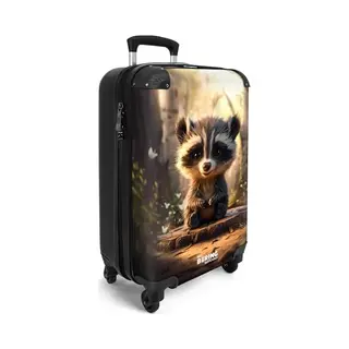 NoBoringSuitcases.com® - Kinderkoffer - Kindertrolley - Jonge Wasbeer Op Boomstronk In Het Bos - Handbagage Koffer Lichtgewicht - Reiskoffer Trolley