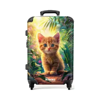 NoBoringSuitcases.com® - Kinderkoffer Groot - Kindertrolley Koffer - Rode Kitte In De Groene Natuur - Rolkoffer Lichtgewicht - Reiskoffer Met 4
