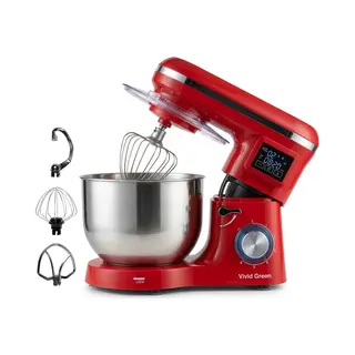Vivid Green 2000W Keukenmixer - Display En Timer - Keukenmachine - 6.2L - Keukenrobot - Mixer Met Mengkom - Rood