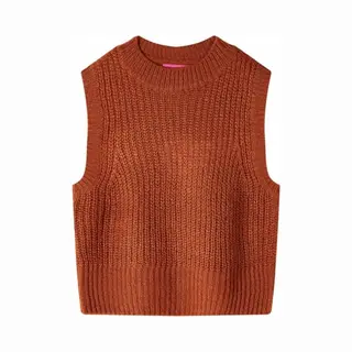 VidaXL Kinder Pulloverweste Gestrickt Ärmellos Weste Pullover Strickweste Cognac 140