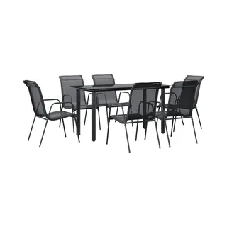 VidaXL 7-tlg. Garten-Essgruppe Schwarz Stahl Und Textilene