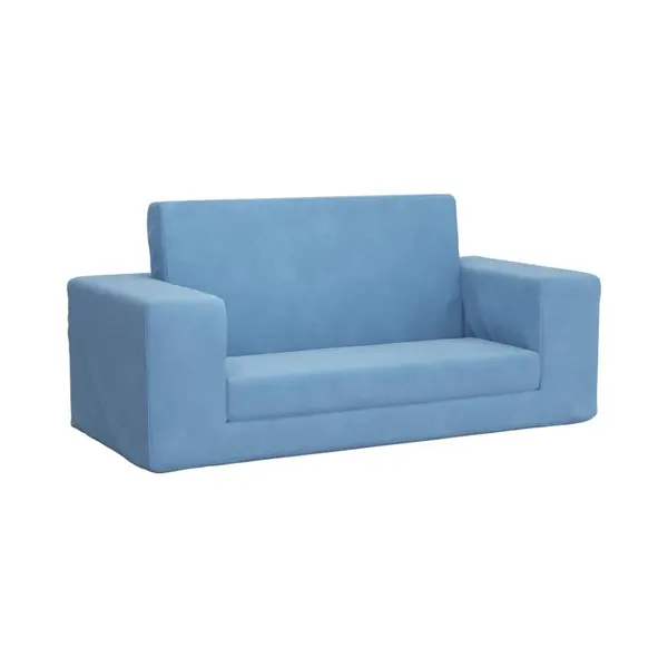 VidaXL Kinder-Schlafsofa 2-Sitzer Blau Weicher Plüsch thumbnail