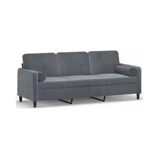 VidaXL Sofa 3 Sitzer, Couch Mit Zierkissen, Liegesofa Für Wohnzimmer, Polstersofa Sessel Relaxsofa Loungesofa Relaxcouch, Dunkelgrau Samt