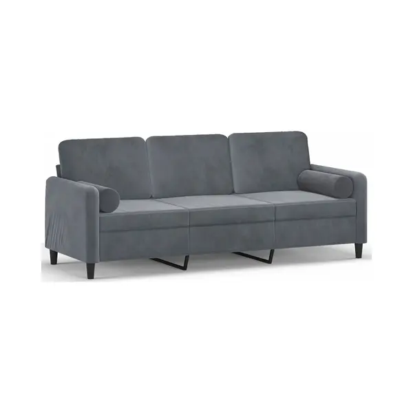 VidaXL Sofa 3 Sitzer, Couch Mit Zierkissen, Liegesofa Für Wohnzimmer, Polstersofa Sessel Relaxsofa Loungesofa Relaxcouch, Dunkelgrau Samt thumbnail
