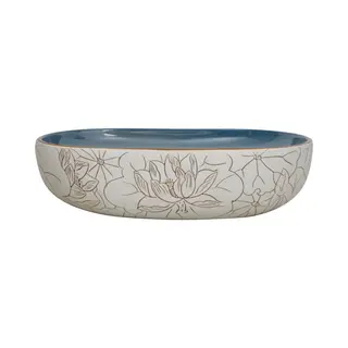 VidaXL Aufsatzwaschbecken Sandfarben Blau Oval 59x40x14 Cm Keramik