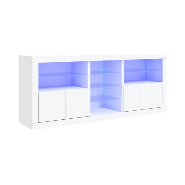 VidaXL Sideboard, Kommode Mit Viel Stauraum, Highboard Schrank Mit Led-Leuchten, Anrichte Beistellschrank Standschrank, Modern, Weiß thumbnail
