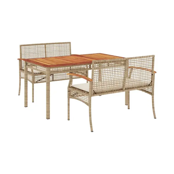 3-tlg. Garten-essgruppe Mit Kissen Beige Poly Rattan - Vidaxl thumbnail
