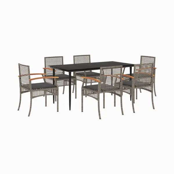 VidaXL - 7-delige - Tuinset - Met - Kussens - Poly - Rattan - Grijs thumbnail