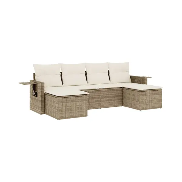 VidaXL 6-tlg. Garten-Sofagarnitur Mit Kissen Beige Poly Rattan thumbnail