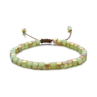 Sorprese Armband - Ibiza Beads - Armband Dames - Vierkante Kralen - Lichtgroen - Verstelbaar - Cadeau - Model K