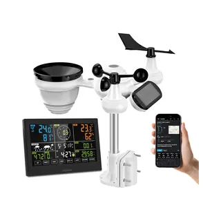Lopoleis® Weerstation Draadloos Met Wifi – 7.5 Inch Kleurendisplay – Weerstation Binnen En Buiten – Weerstation Met Buitensensor –