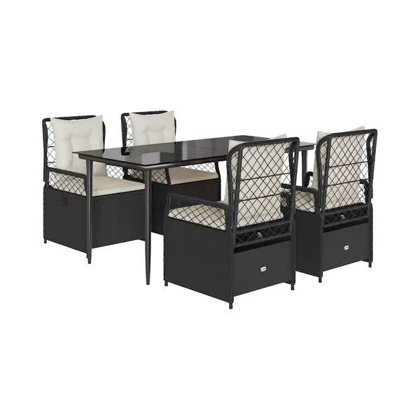 Vidaxl 5-tlg. Garten-essgruppe Mit Kissen Schwarz Poly Rattan thumbnail