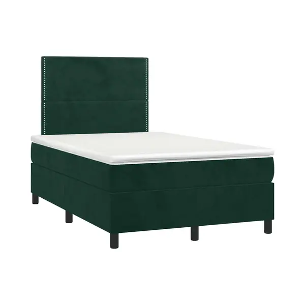 VidaXL Boxspringbett Mit Matratze & Led Dunkelgrün 120x190 Cm Samt thumbnail