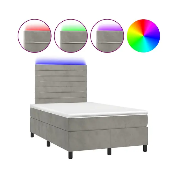 Boxspringbett Mit Matratze & Led Hellgrau 120x190 Cm Samt Vidaxl thumbnail