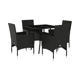VidaXL 5-tlg. Garten-Essgruppe Mit Kissen Schwarz Poly Rattan Und Glas