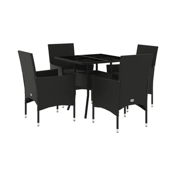 VidaXL 5-tlg. Garten-Essgruppe Mit Kissen Schwarz Poly Rattan Und Glas thumbnail
