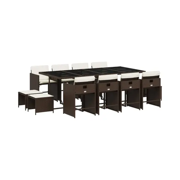 VidaXL - 13-delige - Tuinset - Met - Kussens - Poly - Rattan - Bruin thumbnail