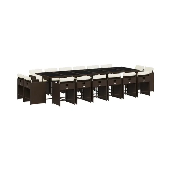 VidaXL 17-tlg. Garten-Essgruppe Mit Kissen Braun Poly Rattan thumbnail