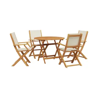 VidaXL - 5-delige - Tuinset - Massief - Hout - En - Stof - Crèmewit