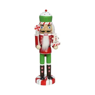 Gerimport Notenkraker Decoratie Figuur/beeld - 7 X 6, 5 X 25 Cm - Rood/groen - Hout
