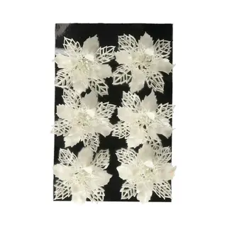 Gerimport Kerstboom Bloemen Op Clip - 6x Stuks - Wit - Kunststof - Kerstornamenten