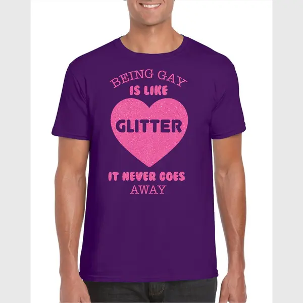 Bellatio Decorations Gay Pride T-shirt Voor Heren - Being Gay Is Like Glitter - Paars/roze - Lhbti Xl thumbnail