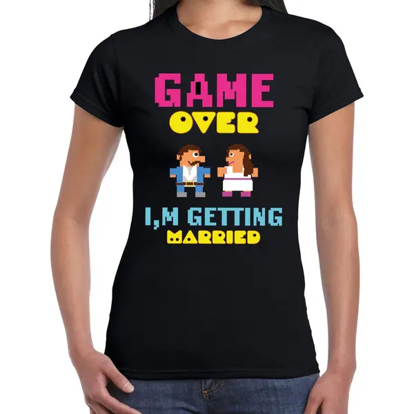 Bellatio Decorations Vrijgezellenfeest T-shirt Voor Dames - Game Over - Zwart - Bruiloft/trouwen Xs thumbnail