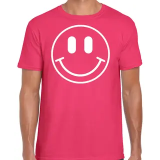 Bellatio Decorations Verkleed Shirt Heren - Smile / Emoticon - Roze - Carnaval - Foute Party - Feestkleding Xxl