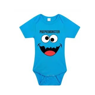 Bellatio Decorations Baby Rompertje - Poepiemonster - Blauw - Kraam Cadeau - Babyshower -kado Romper 56