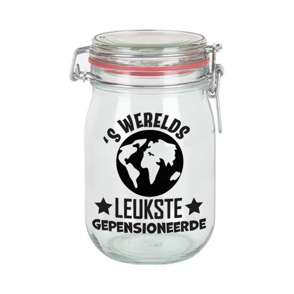 Bellatio Decorations Cadeau Voorraadpot/snoeppot - Pensioen - Glas - 11 X 11 Cm - 1 Liter - Collega thumbnail