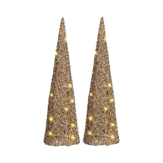 House Of Seasons Led Kegel Kerstboom Lampen - 2x - Champagne - 20 Leds - H50 Cm -kerstverlichting