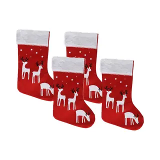 Gerimport Decoratie Kerstsokken - 4x - Rood - B27 X H46 Cm - Polyester - Rendieren