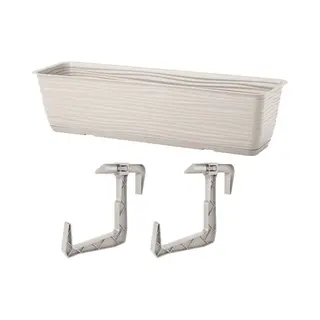 Form Plastic Balkon Plantenbak Balustrade - Incl Ophangbeugels - Kunststof - Lichtgrijs - L80 X B17 X H14