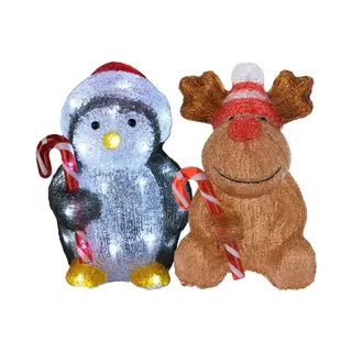 Christmas Decoration Kerstverlichting Figuren - Set 2x St - Rendier - Pinguin - 24 Cm - Led