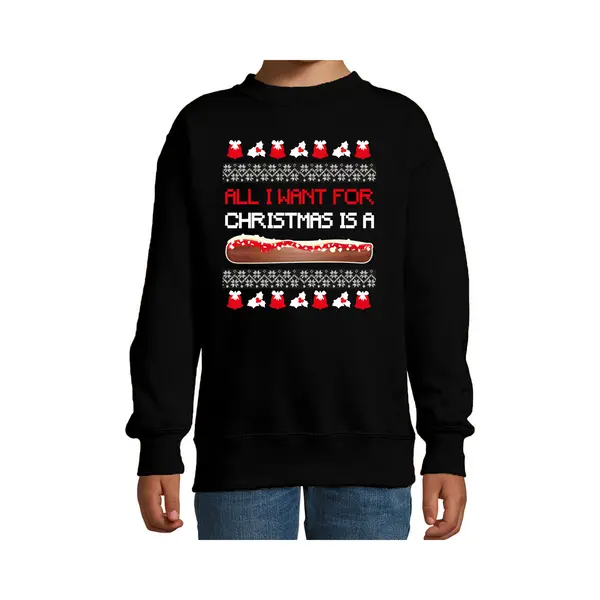Bellatio Decorations Foute Kersttrui/sweater Voor Jongens/meisjes - All I Want For Christmas Is - Zwart - Frikadel 98/104 thumbnail