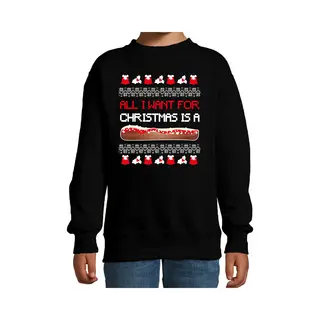Bellatio Decorations Foute Kersttrui/sweater Voor Jongens/meisjes - All I Want For Christmas Is - Zwart - Frikadel 134/146
