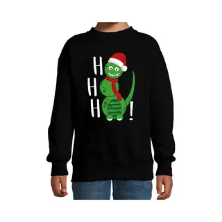 Bellatio Decorations Kersttrui/sweater Voor Jongens/meisjes - Hohoho - Zwart - Sneeuwpop Dino 98/104